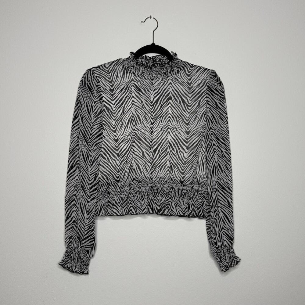 Zebra Print Smocked Mock Neck Blouse - NWT- Francesca's Size M